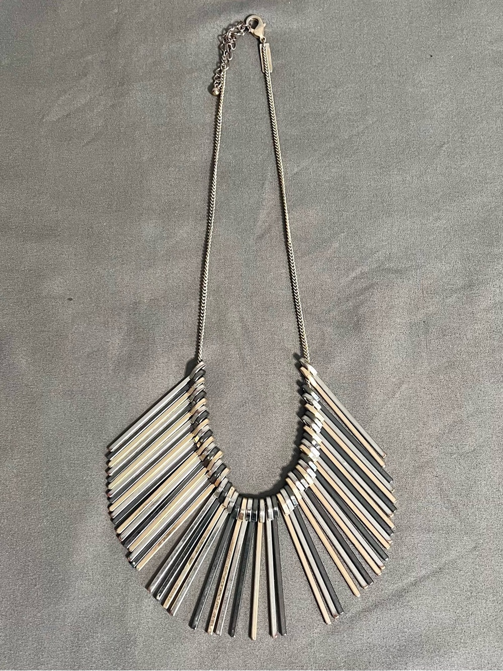 INC International Concepts Mixed Metal Twilight Fringe Statement Necklace 11”